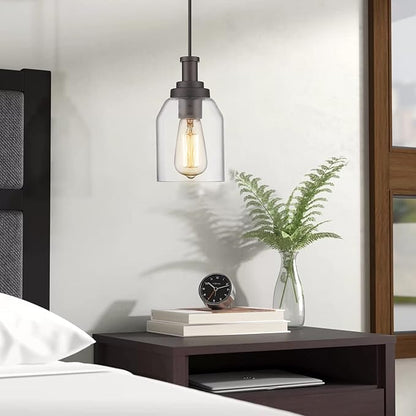 zeyu 2 Pack Farmhouse Pendant Light Fixtures, Industrial Hanging Light for Kitchen Island, Clear Glass Shade, Oil Rubbed Bronze Finish, ZG33M1L-2 ORB
