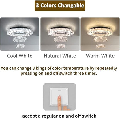 22.5" Modern Crystal Chandeliers Living Room Modern Crystal Ceiling Light 3 Color Change Pendant Light Flush Mount Chandelier for Bedrooms Dining Room Entryway Changeable
