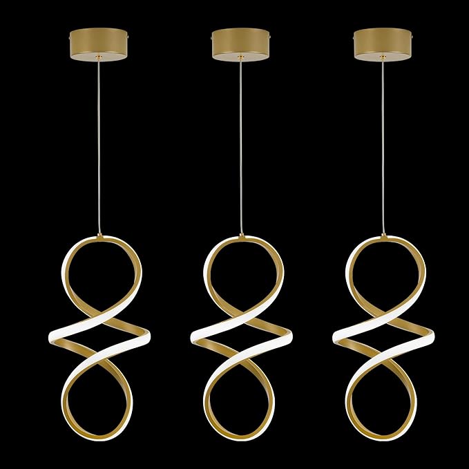 MAYNA Spiral Kitchen Island Pendant Lights, 4000K Modern Led Chandelier Light Fixture, 18W Adjustable Hanging Light Fixtures for Kitchen Island Dinning Room, 3 Pack (Gold)