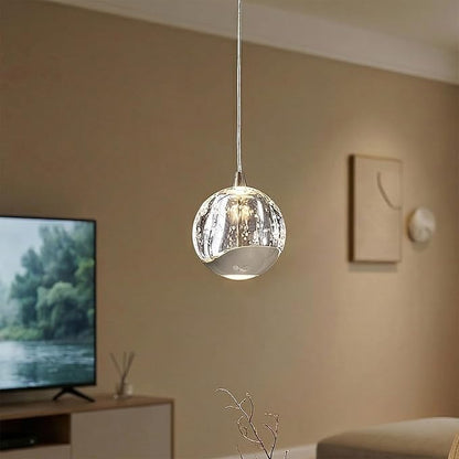 Modern Chrome Single Pendant Light with Bubble Glass, Small Globe Pendant Light 70.86" Drop, Kitchen Pendant Lighting Over Island, Bar, Entryway, Warm White 3000K, 519 lm, Ø 4.73"