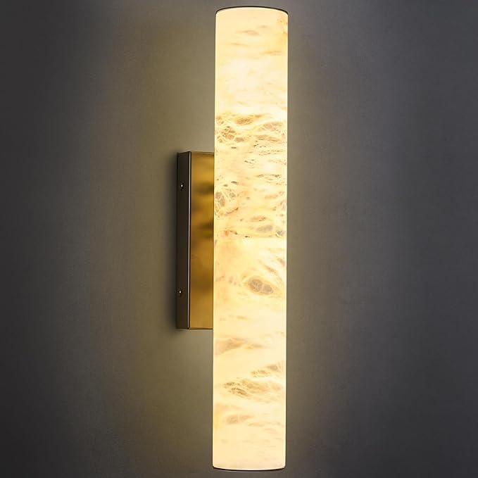 LMQNINE Natural Alabaster Wall Sconces Spanish Marble Wall Light Cylinder Modern Black LED Sconce for Living Room Bedroom Bathroom Stairs（S-1Pack）
