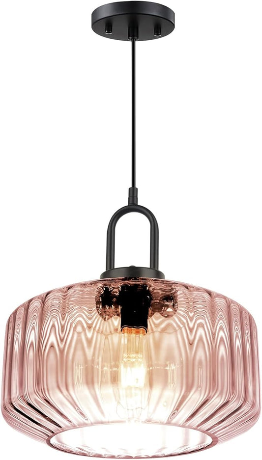 Pink Pendant Lights Fixture Mid Century Modern Pendant Lighting Large Glass Globe Shade Adjustable Cord Pendant Light Vintage Ceiling Hanging Lights for Dining Room Kitchen Island