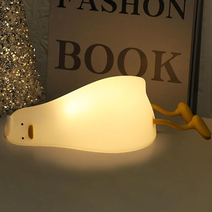 Silicone Night Light for Kids - Squishy Duck Lamp, 3-Level Dimmable & Rechargeable Baby Night Light for Breastfeeding & Nursery | Touch Control, Lying Flat Design, Toddler Safe (Ducky Lay Light)