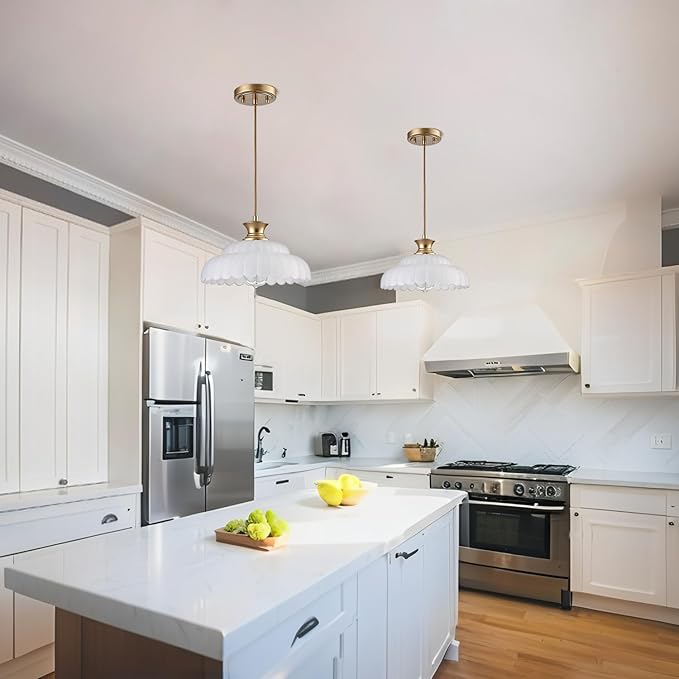 HYDELITE Vintage Frosted Glass Pendant Lights Kitchen Island Lighting Fixtures Over The Kitchen Sink Adjustable Hanging Pendant for Dining Room Kitchen Entryway