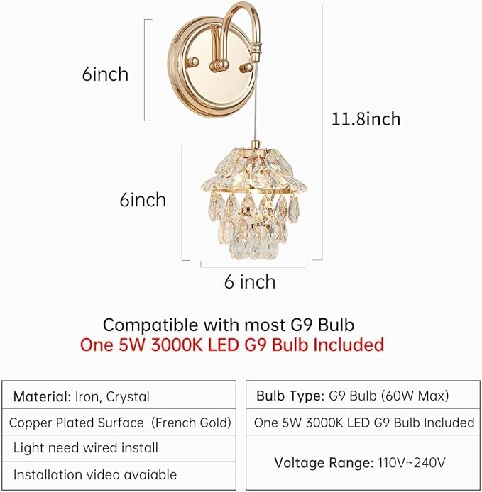 Pinecone Shape Crystal Vintage Gold Wall Sconces Chandelier Set of 2, Modern Victorian Indoor Hardwired Wall Mount Lamp Light Fixture for Bedroom Living Room Bathroom Vanity Light Hallway Wall Decor