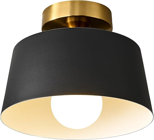 Modern Semi Flush Mount Ceiling Light,Metal Light Fixture,E26 Ceramic Lamp Head,Black and Gold Ceiling Lamp for Hallway Kitchen Entryway Bedroom Laundry Room (10Inch)