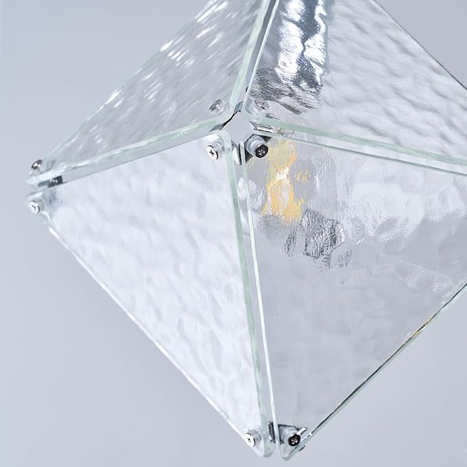 Modern Geometric Pendant Light Water Ripple Textured Glass Chrome Finish Square Diamond Shape, Adjustable Height Hanging Pendant Lighting for Kitchen Island, Dining Room, Entryway