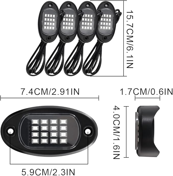 RGB LED Rock Lights for Trucks, 4 Pods Rock Lights with App/Remote Control/Music Mode, Multilcolor Neon Underglow Wheel Well Light for ATV Pickup Off Road RZR UTV Golf Car Trailer Boat