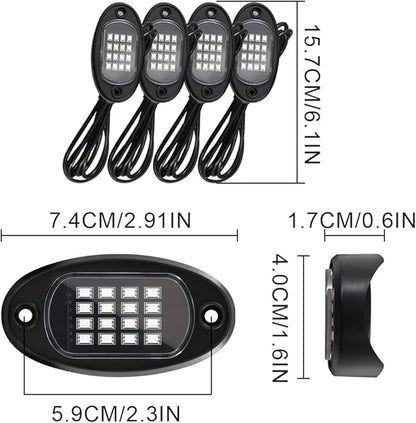 RGB LED Rock Lights for Trucks, 4 Pods Rock Lights with App/Remote Control/Music Mode, Multilcolor Neon Underglow Wheel Well Light for ATV Pickup Off Road RZR UTV Golf Car Trailer Boat