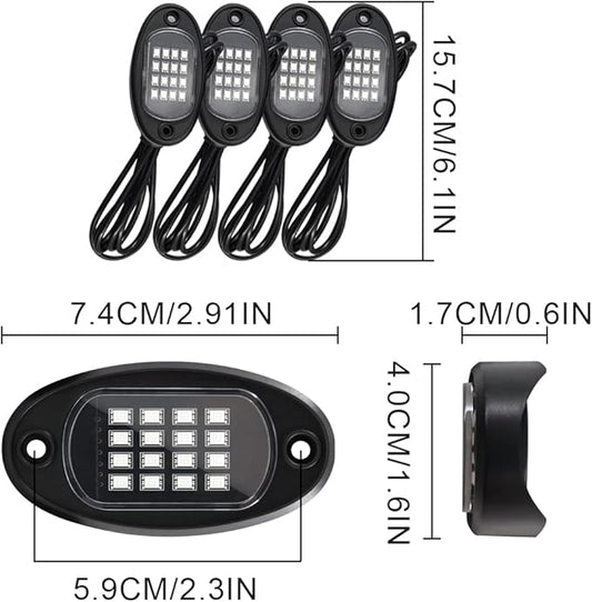 RGB LED Rock Lights for Trucks, 4 Pods Rock Lights with App/Remote Control/Music Mode, Multilcolor Neon Underglow Wheel Well Light for ATV Pickup Off Road RZR UTV Golf Car Trailer Boat