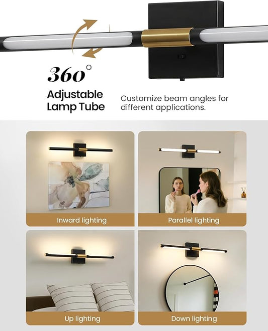 Black Gold Vanity Light Fixtures for Bathroom Over Mirror 24 inch LED Bath Sconces IP44 5CCT Adjustable Morden Picture Lights for Paintings (Built-in Dimmer)
