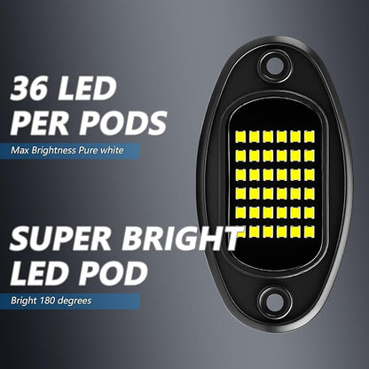 Rock Lights Ultra Bright LED Neon Underglow Lights Waterproof for Trucks Pickup SUV UTV ATV RZR Car Boats Motorcycle (White, 16 Pods+ 33ft Wire Harness)