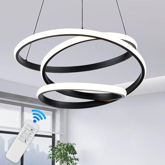 Mayful Modern Chandelier with Remote Control, 3-Color Dimmable LED Pendant Light Fixtures, Height Adjustable Kitchen Island Lighting for Dining Room,Bedroom,Living Room,Foyer,Office Black 19.7 inches