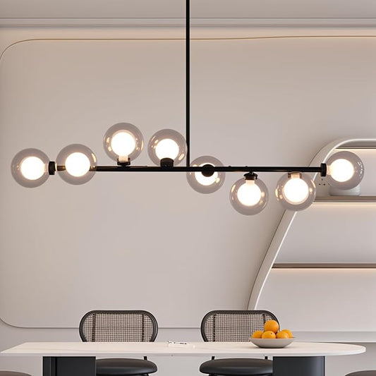 Black Sputnik Chandelier, 8 Lights Modern Bubble Chandelier with Double Glass Lampshade, Mid Century Globe Pendant Lights for Dining Room Kitchen Island - Black
