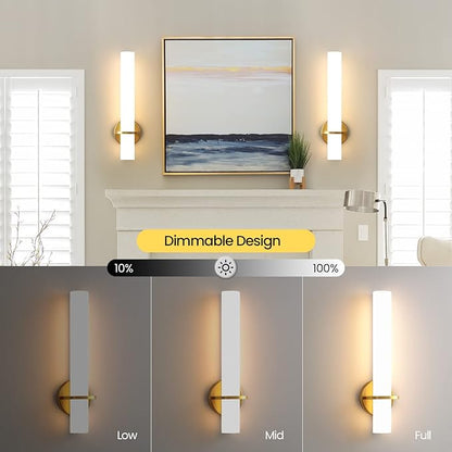 AIJIASI Gold Bathroom Wall Sconces Set of 2: 18 Inch Modern Sconces Wall Lighting 18W LED Dimmable Wall Light with Acrylic Lampshade, Brushed Gold Sconces for Bedroom Living Room Hallway (Hardwired)