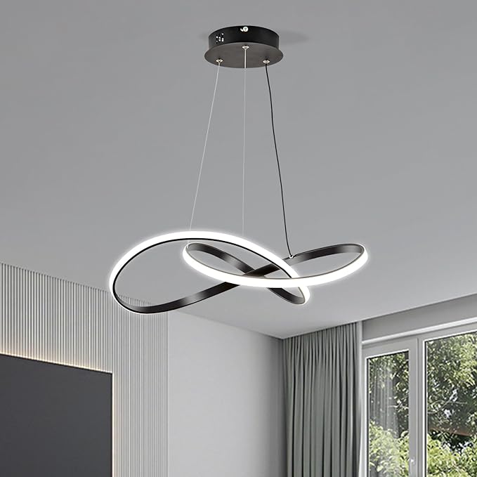 Modern LED Pendant Light Fixture，Black Contemporary Ceiling Hanging Fixture with Irregular Ring Lights for Dining Living Room Bedroom Kitchen Island Cafe（4000K，Neutral Light ）