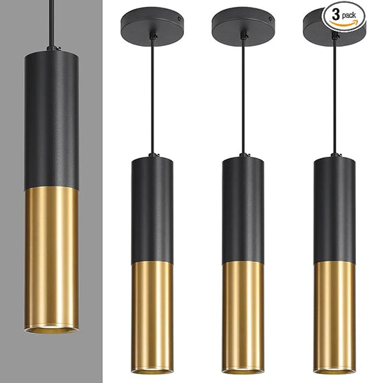 3 Pack Modern Black and Gold LED Pendant Lights, Minimalist Linear Hanging Light, 3 Color 2700K/4500K/6500K, Ceiling Mount Pendant Lamp for Kitchen Island, Dining Room, Bedroom, Bar, Cafe