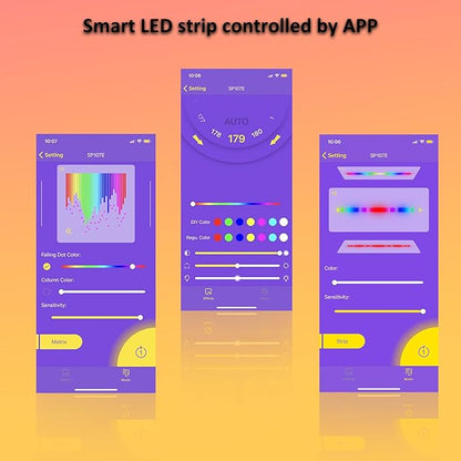 SP107e LED Controller, Music-Sync RGB Pixel Controller for WS2812b/Ws2811/SK6812 LED Strips & Screen Lighting, APP-Controlled Smart System with Real-Time Audio Effects
