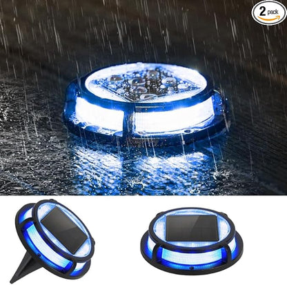 LUTEC 2 Pack Solar Deck Lights Driveway Dock 12 LEDs Light Solar Powered Outdoor Waterproof Road Markers for Step Sidewalk Stair Garden Ground Pathway Yard (Blue)