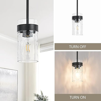 Water Ripple Glass Pendant Lights Kitchen Island Black Pendant Light Fixtures Adjustable Modern Mini Hanging Light for Sink Dining Room Foyer Entryway Bar, 1 Pack