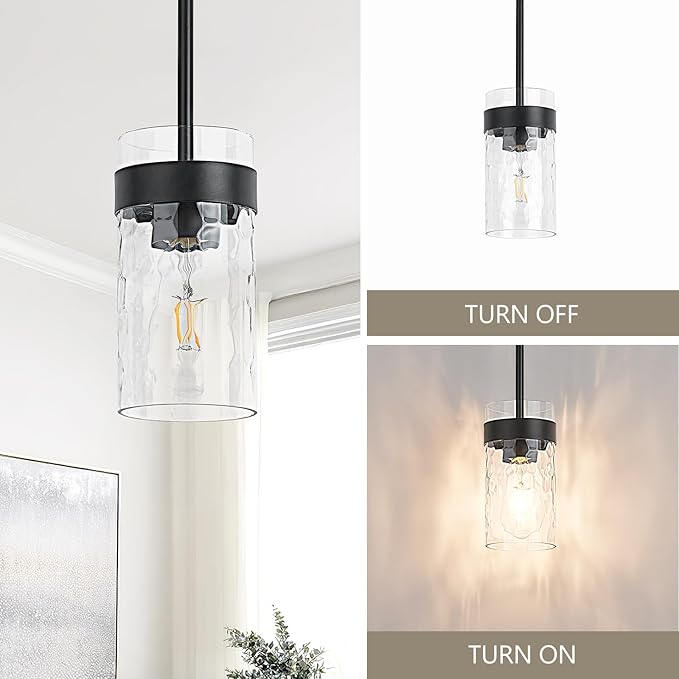 Water Ripple Glass Pendant Lights Kitchen Island Black Pendant Light Fixtures Adjustable Modern Mini Hanging Light for Sink Dining Room Foyer Entryway Bar, 3 Pack
