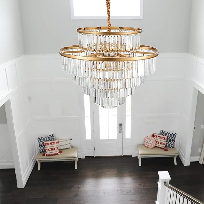 35" 24-Light Modern Crystal Chandelier Light Fixture Large 6-Tier Gold Luxury Chandeliers for Dining Room Round Hanging Pendant Lighting for Living Room Kitchen Entryway Bedroom Foyer Lobby