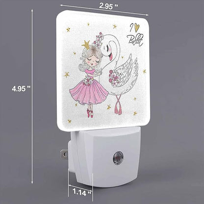 LED Night Light,Ballerina Girl with Swan LED Night Light Plug into Wall with Dusk to Dawn Light Sensor White Energy Efficient Nightlight for Bedroom Bathroom Hallway Living Room Kitchen