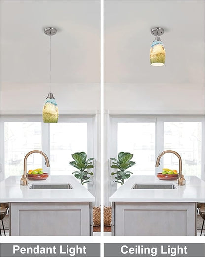 karyfine Mini Glass Pendant Lights,Blown Art Glass Pendant Hanging Light Fixtures Kitchen Island Pendant Lamp Shade with Brushed Nickel Finish for Bar Counter,Hallway,Dining Room Multi color-1P