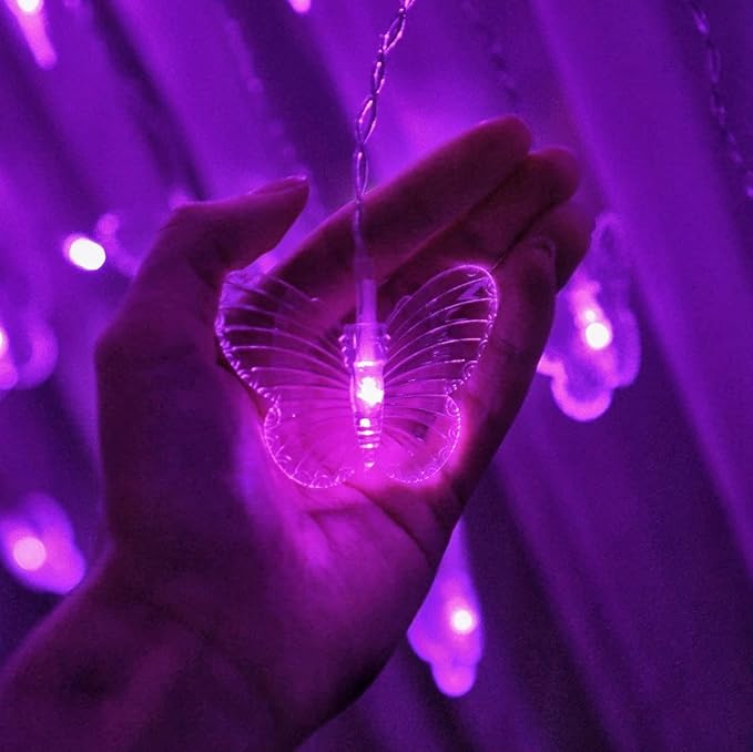 Butterfly Curtain Fairy String Lights, 120LED 8 Modes USB Powered Timer Firefly Twinkle Light with Romote, 14.7FT Copper Wire Hanging Decoration for Room, Wedding, Bedroom, Party, Christmas Decor