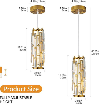 LMQNINE Pendant Lights Modern Gold Pendant Light Mini Crystal Chandelier Pendant Lighting for Kitchen Island Dinning Room Bedroom Kitchen Sink Lighting (Gold 2-Pack)