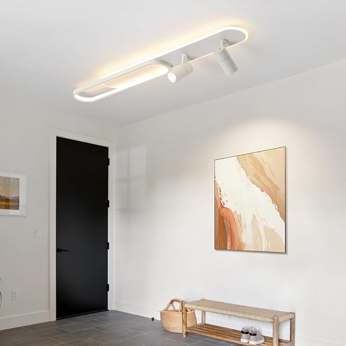 39.3Inch Dimmable LED Ceiling Light with 2 Spotlights Modern LED Ceiling Light with Remote Long Linear Ceiling Lamp for Kitchen Bedroom Office Laundry Room White/50W