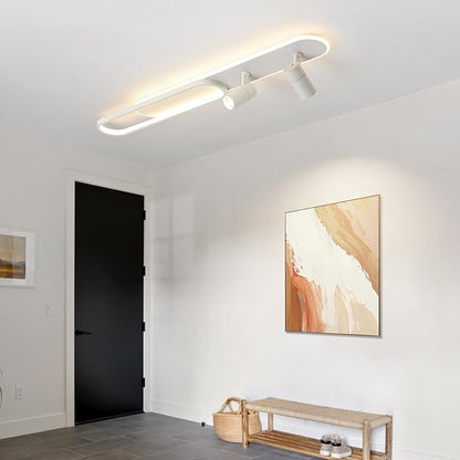 39.3Inch Dimmable LED Ceiling Light with 2 Spotlights Modern LED Ceiling Light with Remote Long Linear Ceiling Lamp for Kitchen Bedroom Office Laundry Room White/50W