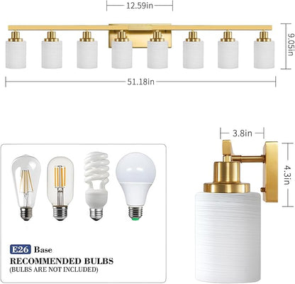 52inch Gold Bathroom Light Fixtures, Modern Bathroom Vanity Light with Milky White Glass Shade, Gold Wall Lamp Sconces for Mirror Bedroom, Living Room Hallway