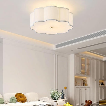 17.7" Semi Flush Mount Ceiling Light Fixture, 3-Light Modern Close to Ceiling Light with Fabric Flower-Shaped Shade, Light Fixtures Ceiling Mount for Bedroom Nursery(Gold)