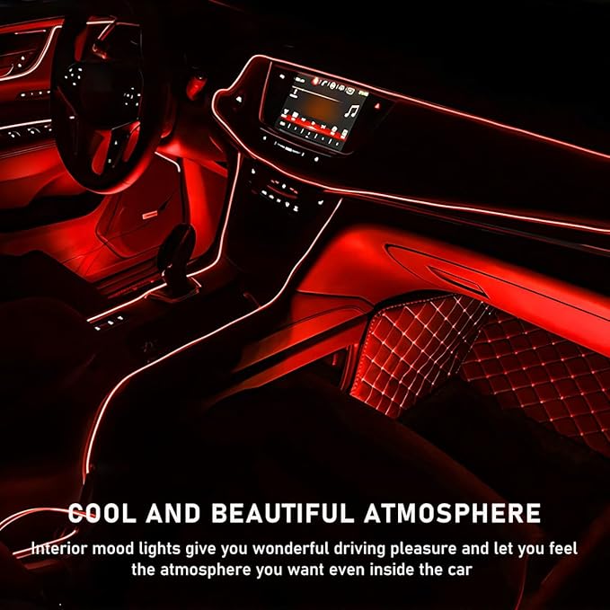 Ohleats Car LED Strip Light, 24 LED RGB Auto Interior Atmosphere Lights, Cigarette Lighter Under Dash Ambient Night Light, Interior Decorative Lamp Lighting Kit Car Accessories (Red)
