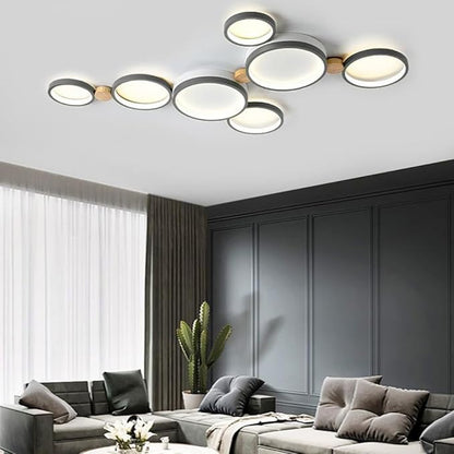 7-Lights LED Ceiling Light Fixture,42 Inch Modern Ceiling Lights Flush Mount Wooden 47W Dimmable Chandelier for Living Room Bedroom Kitchen,3000K/4000K/6000K Temperatures Selectable Grey
