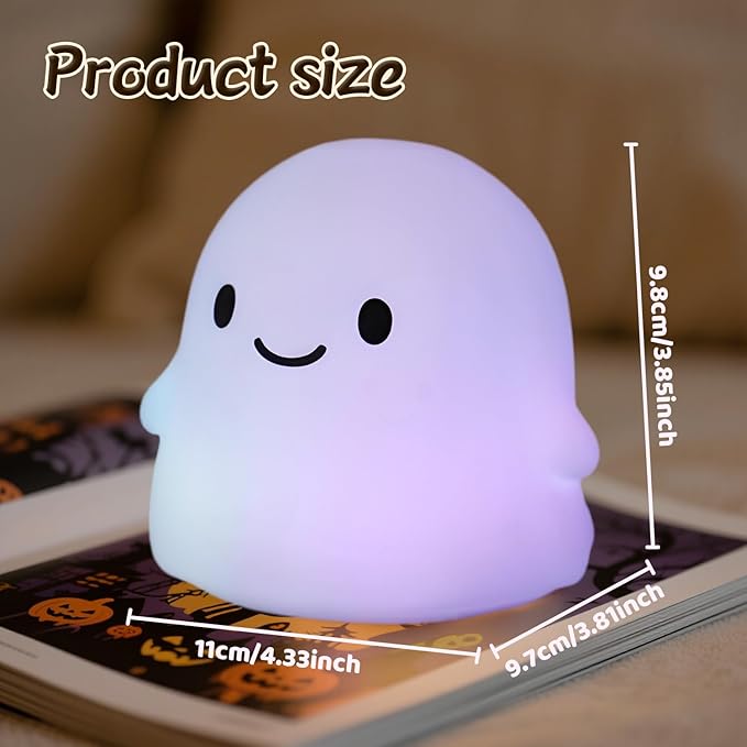 Ghost Night Light Color Changing, Cute Cloud Decor with Colors & 50Hrs, Tap Control Light Up Ghost for Kids, Rechargeable Halloween Gifts, [Mothers Day Gifts]