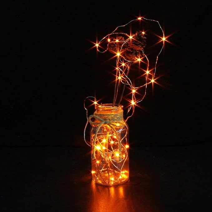 CYLAPEX 12 Pack Fairy Lights Battery Operated 7ft 20 LED Mini String Lights Silver Wire Firefly Starry Moon Twinkle Lights for Wedding Mason Jars Party Christmas Centerpiece Table Decorations, Orange