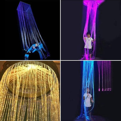 AMKI 16W RGBW Fiber Optic Curtain Light Kit, 300 Strands Flash Point Waterfall Curtain Lights Kit with Sound Smart App Control 0.04in/1mm 6.5ft/2m Fiber Optic Cable for Home Window Decor
