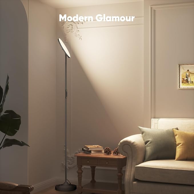 SIBRILLE 36W LED Floor Lamp, Super Bright Standing Lamp, Modern Stepless Dimmable Torchiere Tall Lamp with Remote Control, 350°Rotating Head Reading Floor Lamp for Living Room, Bedroom, Office
