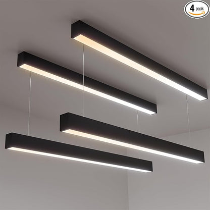JTT 4FT LED Linear Light,50W/40W/30W Linkable Office Light Fixture,3000K-5000K Selectable,0-10V Dimmable Architectural LED Suspension Ceiling Hanging for Shop Basement Light Dining Gym Room, 4 Packs