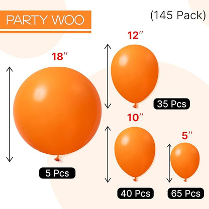 PartyWoo Orange Balloons 145pcs Different Sizes of 18 12 10 5 Inch Matte Fall Balloon Arch Kit Garland for Thanksgiving Halloween Little Cutie Baby Shower Birthday Party Decorations Orange-Y9
