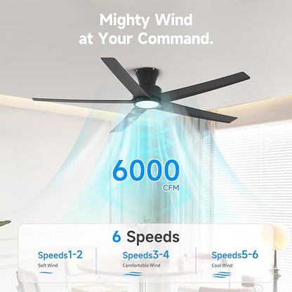ocioc 52 Inch Ceiling Fans with Lights, Large Air Volume Ceiling Fan with Backlight, Ultra Quiet Reversible DC Motor with Remote（Black）
