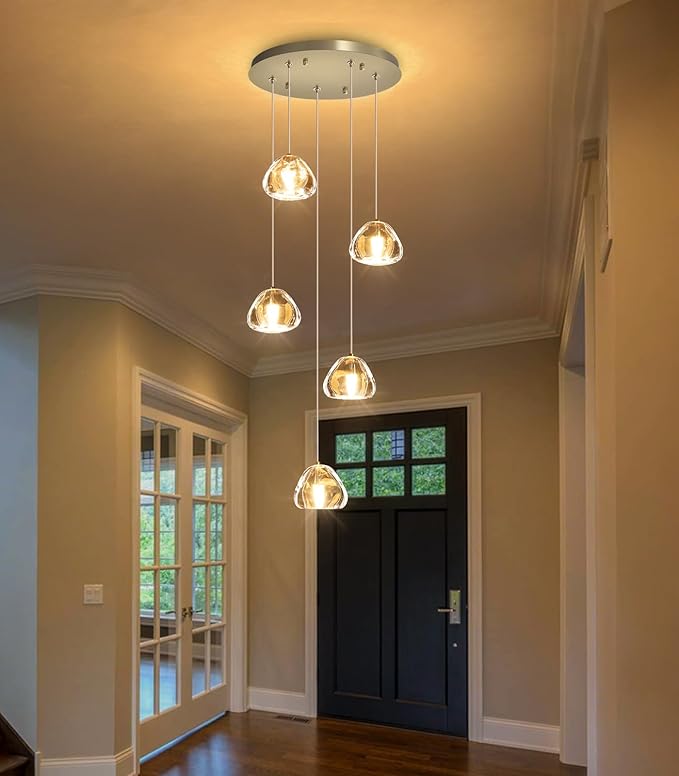 HAIXIANG Modern LED Chandeliers for Dining Room Kitchen Pendant Lights Lighting for Island Dimmable Fixtures Bubble Crystal Floating Chandelier LED Lights Brushed Nickel