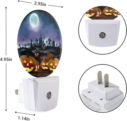 EKOBLA Halloween Pumpkin Plug-in Night Light, Seasonal Moon & Ghost Horror LED Nightlight with Auto Sensor for Halloween Home Decor