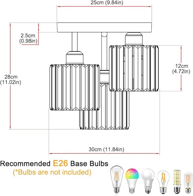 Lxybcce Crystal Ceiling Light Fixture, Chrome Semi Flush Mount Ceiling Light Fixture, 3-Light Hallway Lighting with Clear Crystal Shades for Kitchen Entryway Bedroom Bathroom Foyer, E26