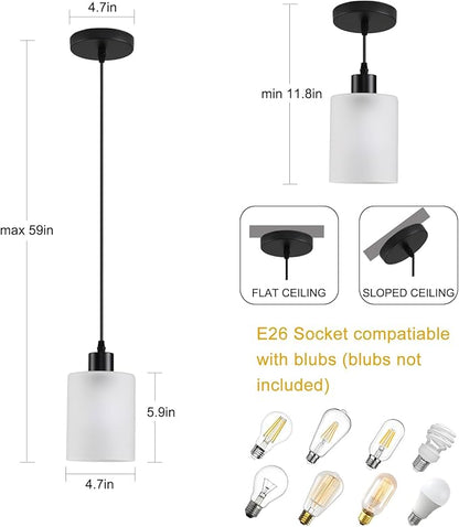 3-Pack Industrial Pendant Lighting, Modern Frosted Glass Shade Farmhouse Adjustable Hanging Light Fixtures for Kitchen Island Living Room Bedroom Hallway