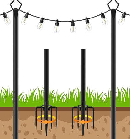 LETIANPAI 10Ft String Light Poles 2 Pack,Light Poles for Outside Lights,Outdoor with Fence Brackets Hanging Lights,Metal Stand Deck Patio Backyard