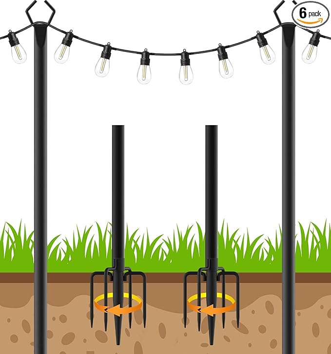 AHRLHR 2 Pack String Light Poles,Poles for Outdoor String lights10 Ft Metal Poles with Fork for Outdoor String Lights,Outdoor Light Poles with Fork,Patio,Deck,Backyard