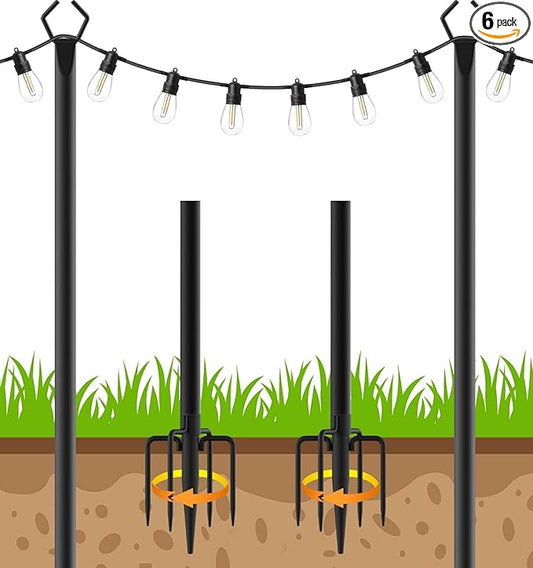 AHRLHR 2 Pack String Light Poles,Poles for Outdoor String lights10 Ft Metal Poles with Fork for Outdoor String Lights,Outdoor Light Poles with Fork,Patio,Deck,Backyard